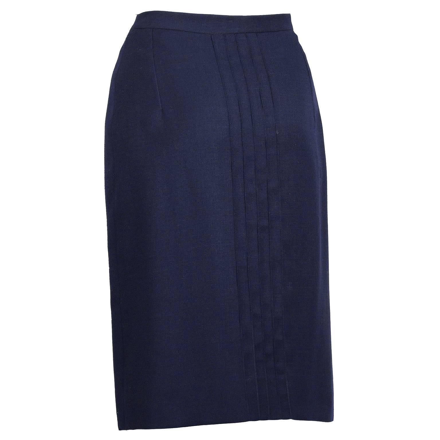 Black 1970's Valentino Blue Linen Skirt 