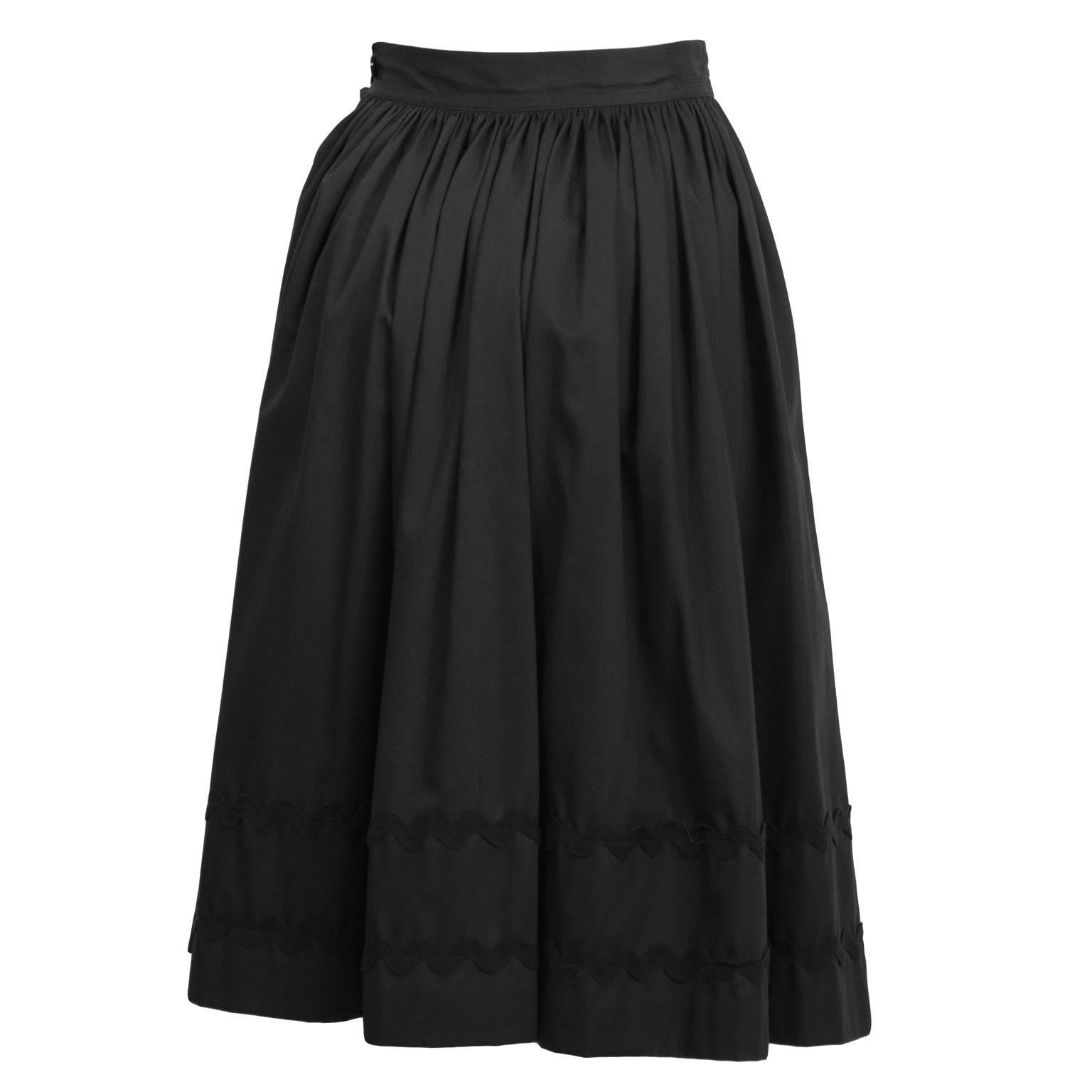 Black 1970's Yves Saint Laurent YSL Dirnl Skirt with RickRack Detailing