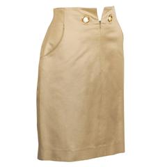 1990's Hermes Beige Skirt with Gold Grommets