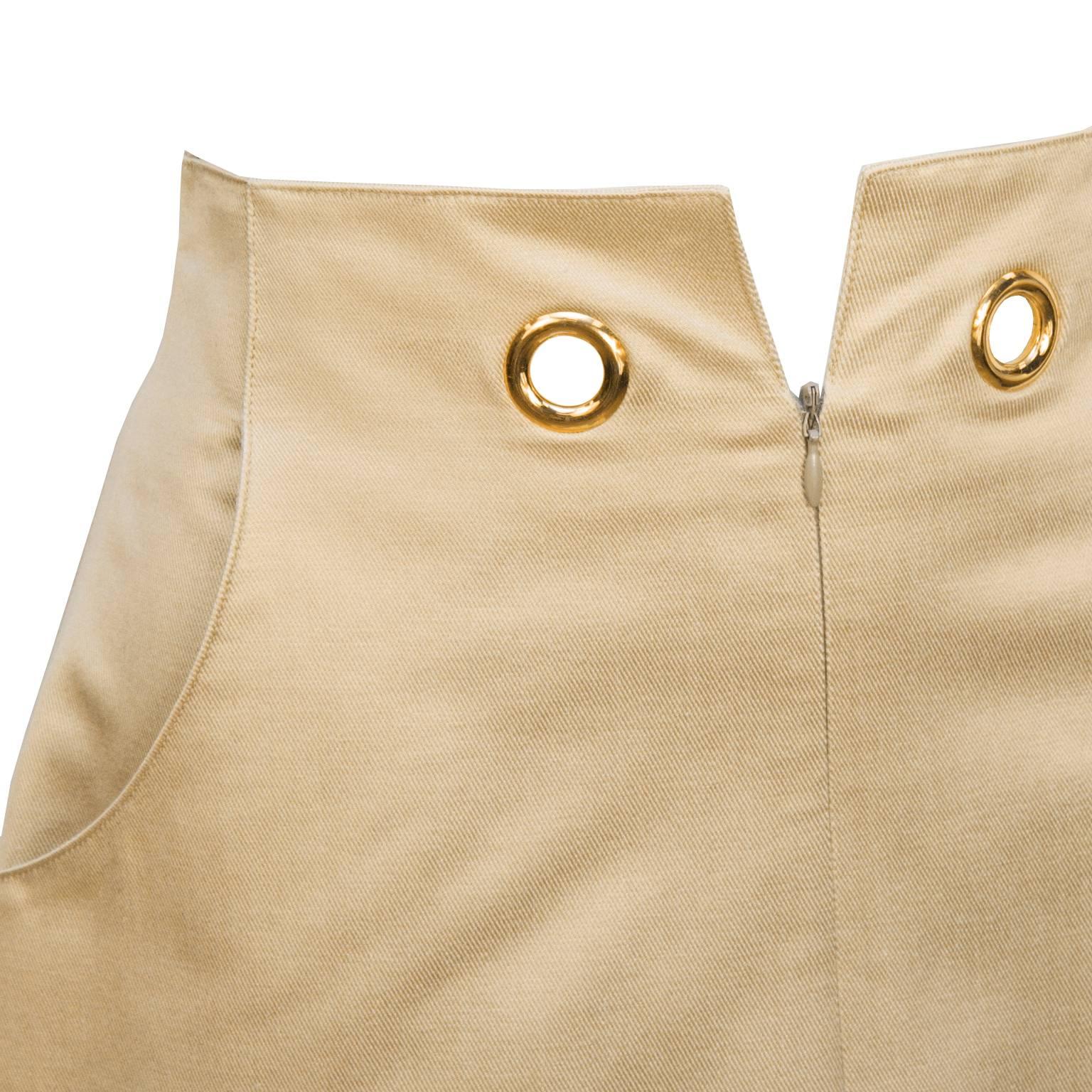 Women's 1990's Hermes Beige Skirt with Gold Grommets