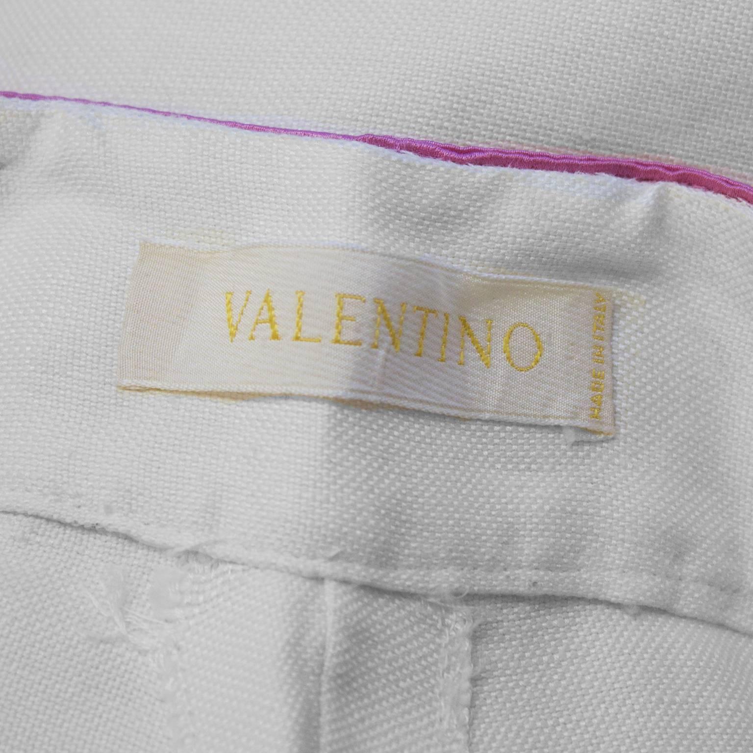 1990's Valentino Cream Linen Trousers with Pink Ribbon Belt In Excellent Condition In Toronto, Ontario