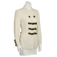 1980's Versace Cream Blazer with Bondage Belt Detail