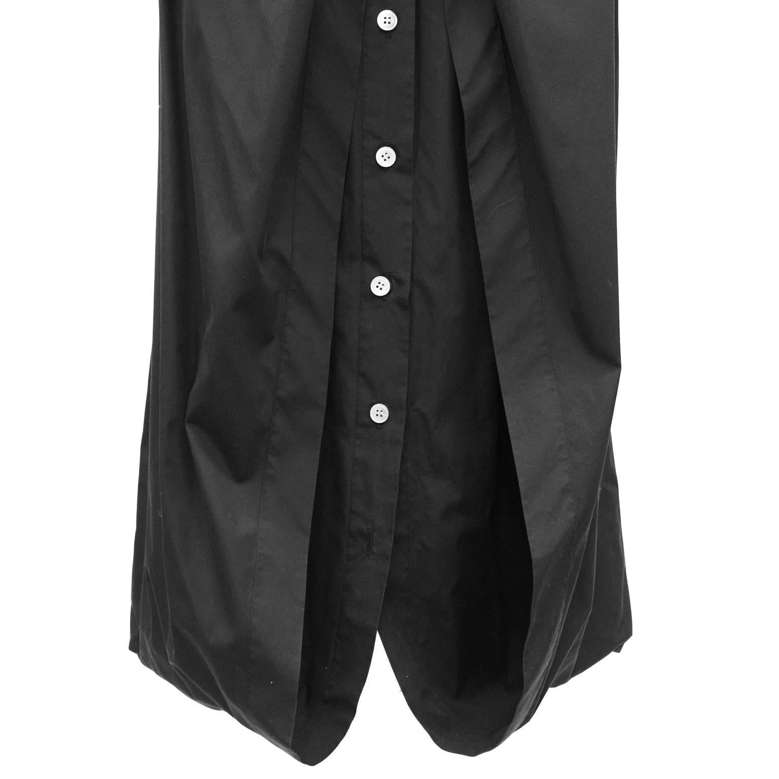 Women's 1980's Issey Miyake Black  Cotton Maxi Dress with Foldover Hem 