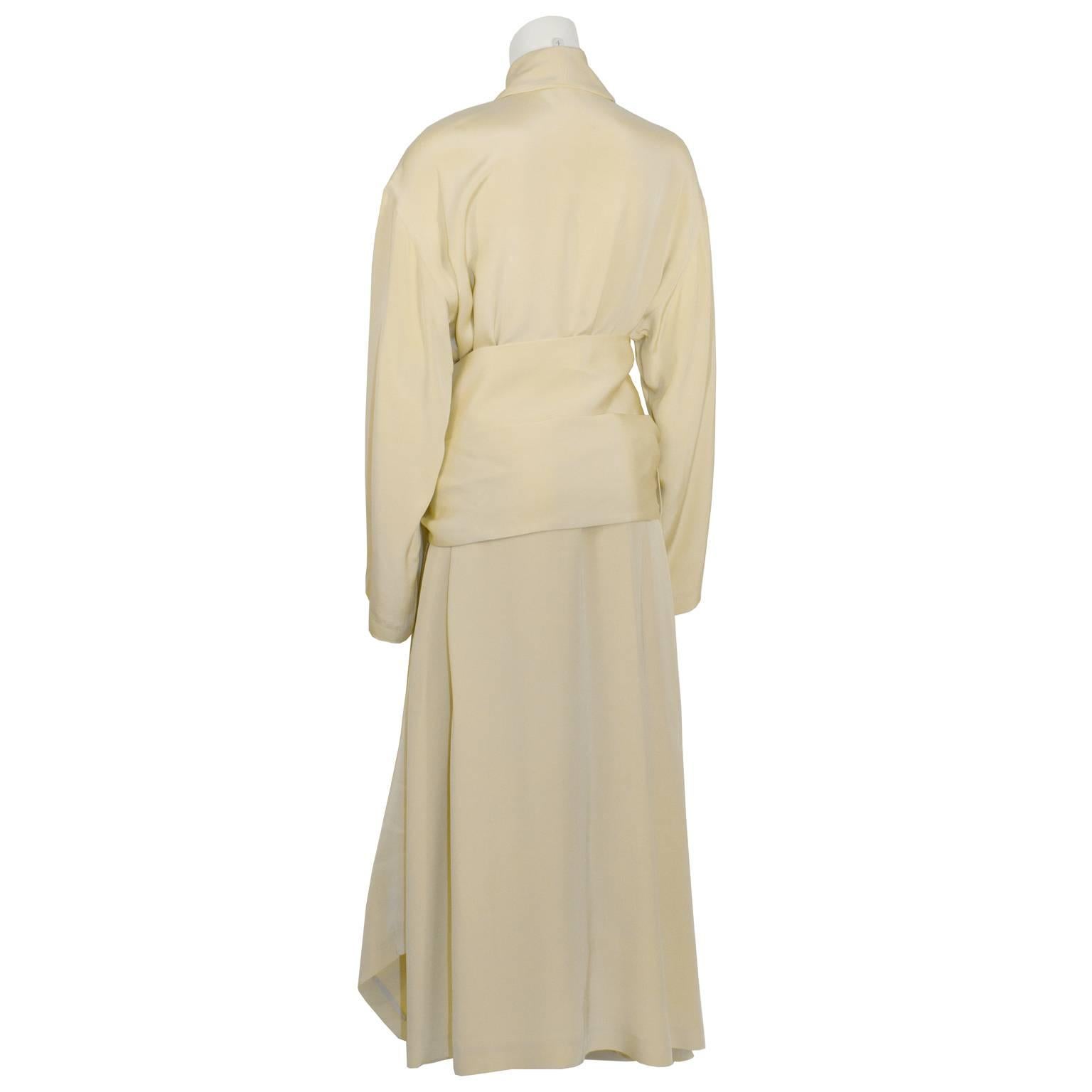 Beige 1980's Issey Miyake Cream Silk Robe Dress 