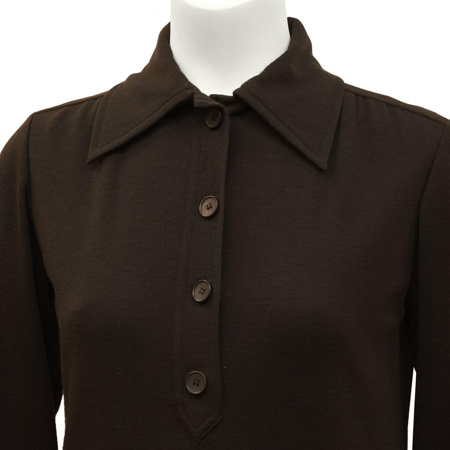 Women's 1970's Yves Saint Laurent YSL Brown Wool Day Dress For Sale