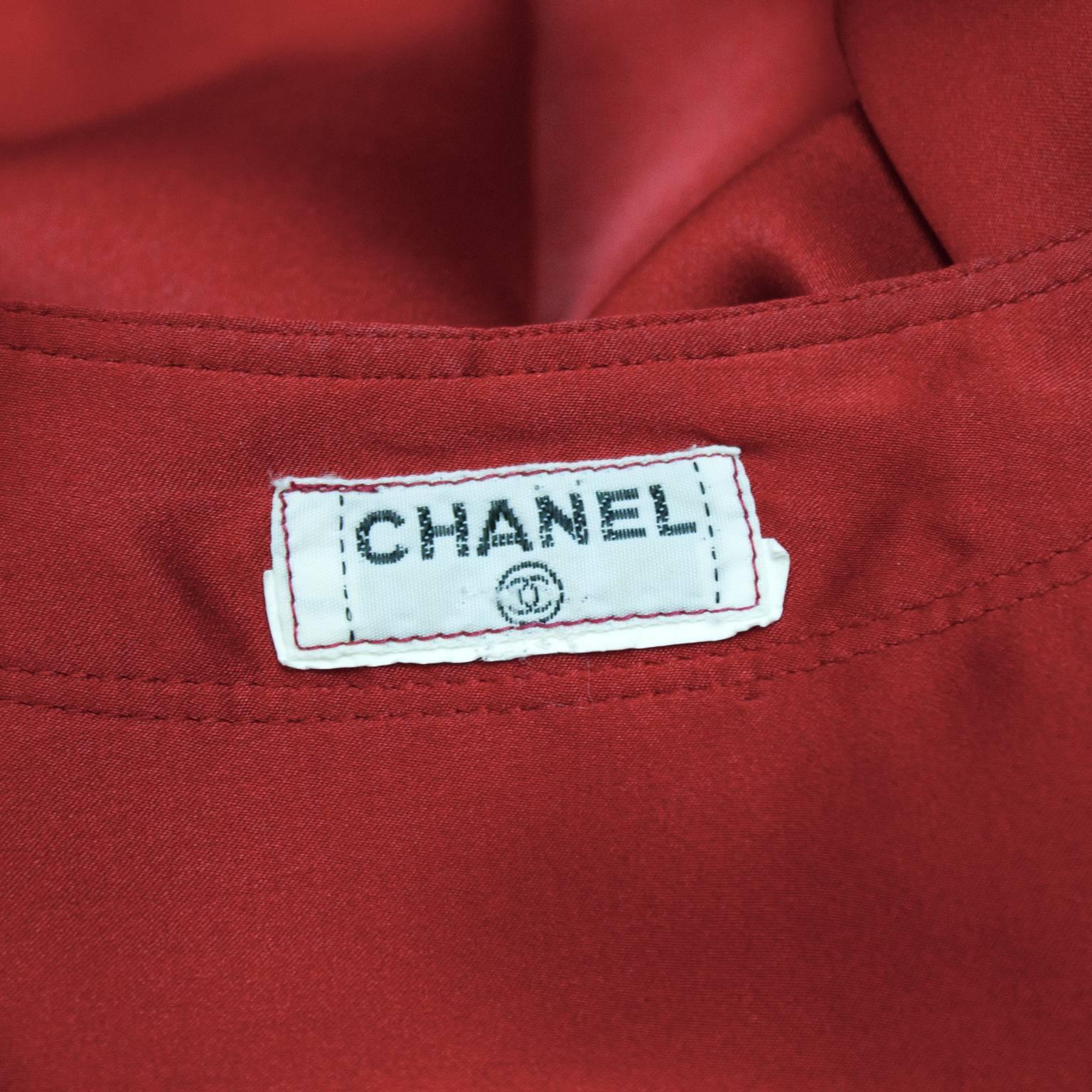 1980's Chanel Red Satin Skirt & Matching Tie Neck Ensemble  3