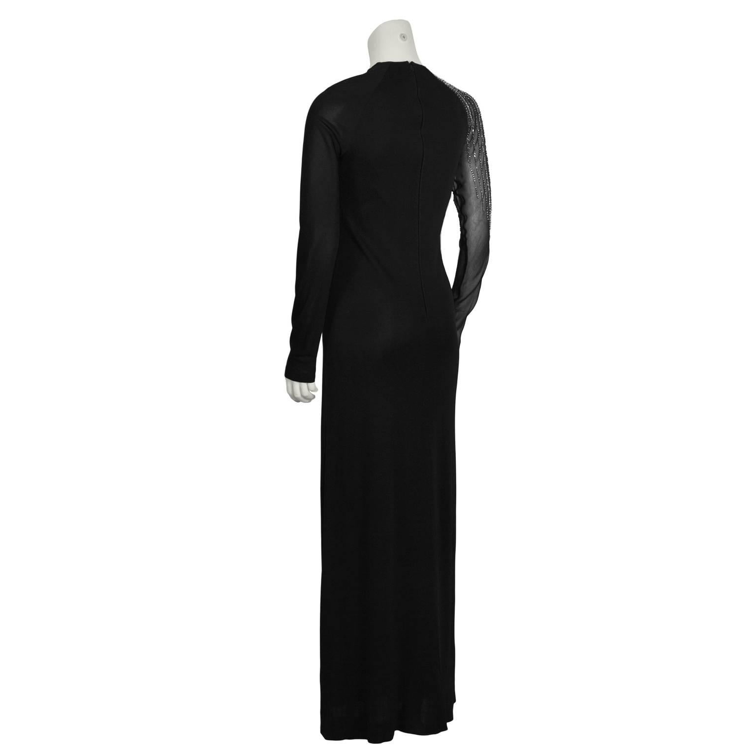 Noir Mollie Parnis - Robe noire à manches perlées avec illusion de transparence, années 1950 en vente