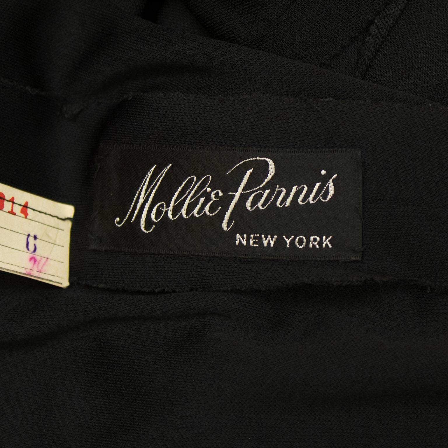 Mollie Parnis - Robe noire à manches perlées avec illusion de transparence, années 1950 en vente 1