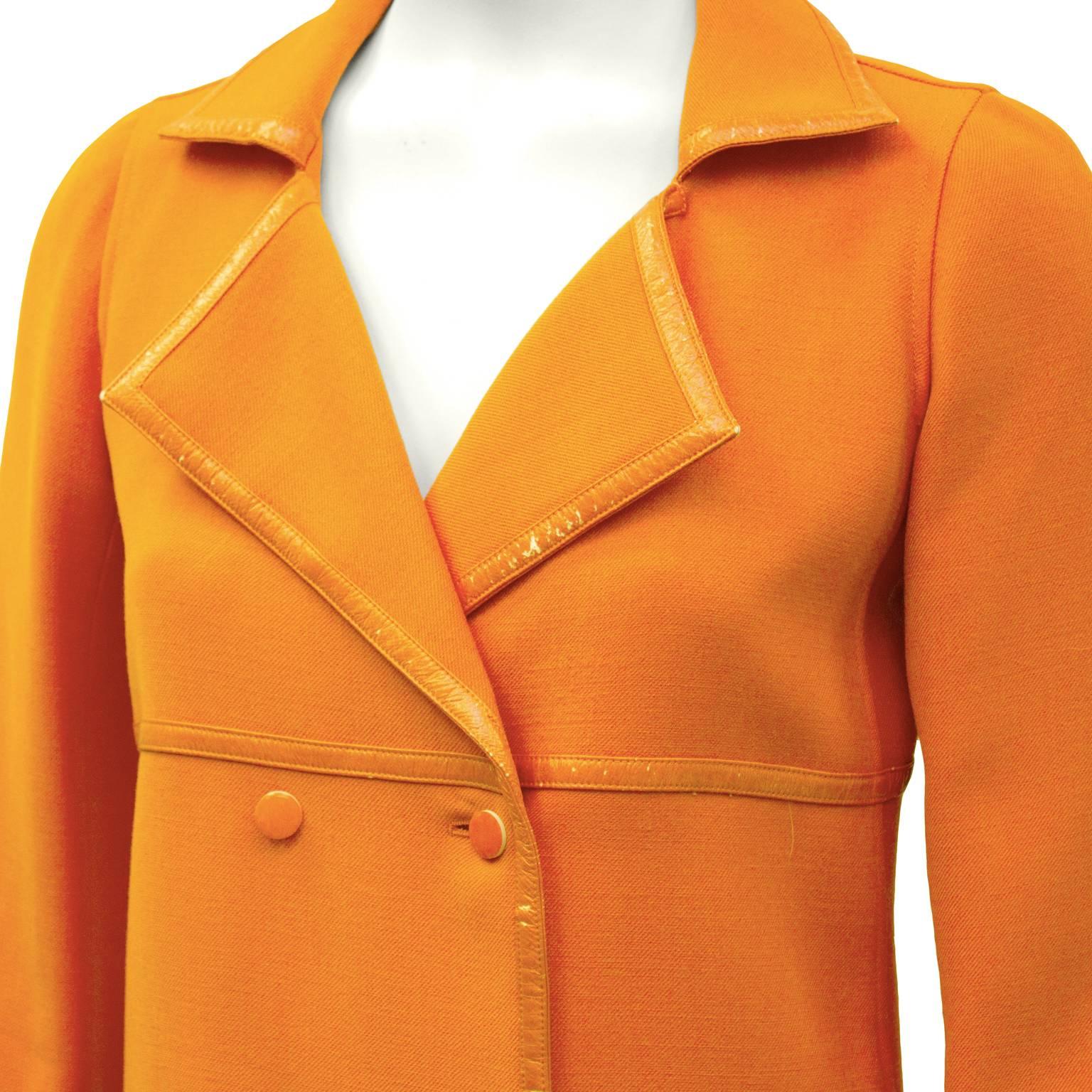 Women's 1960's Courreges Orange Mod Coat with Vinyl Trim For Sale