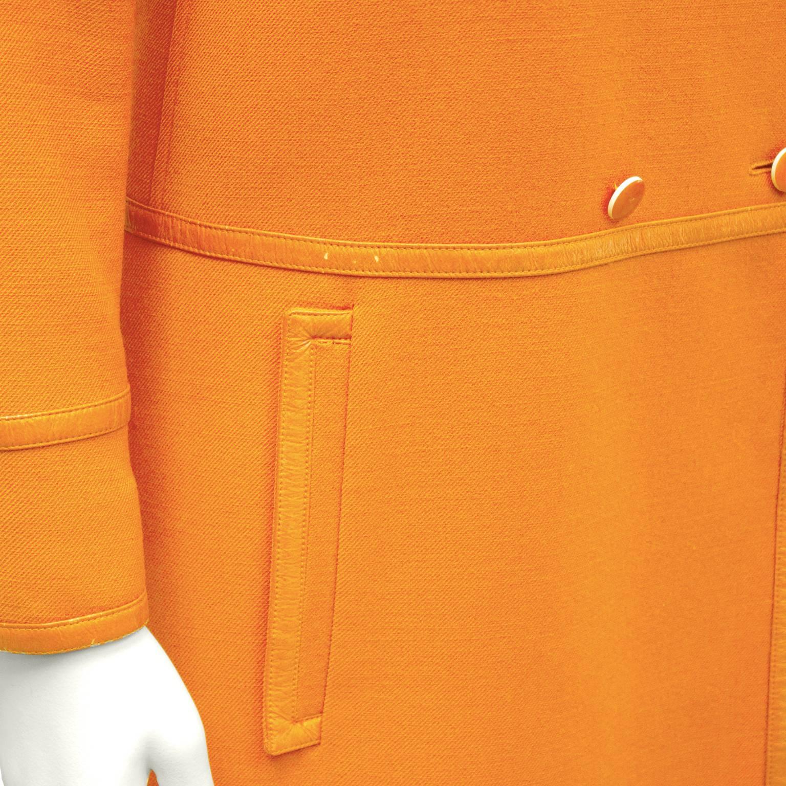 1960's Courreges Orange Mod Coat with Vinyl Trim For Sale 1