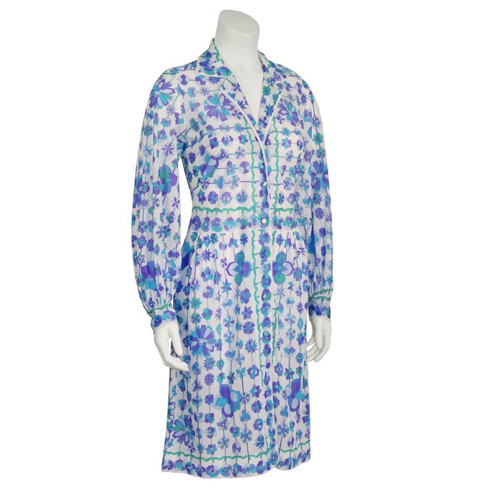 Purple 1970's Emilio Pucci Blue and White Flower Print Cover Up