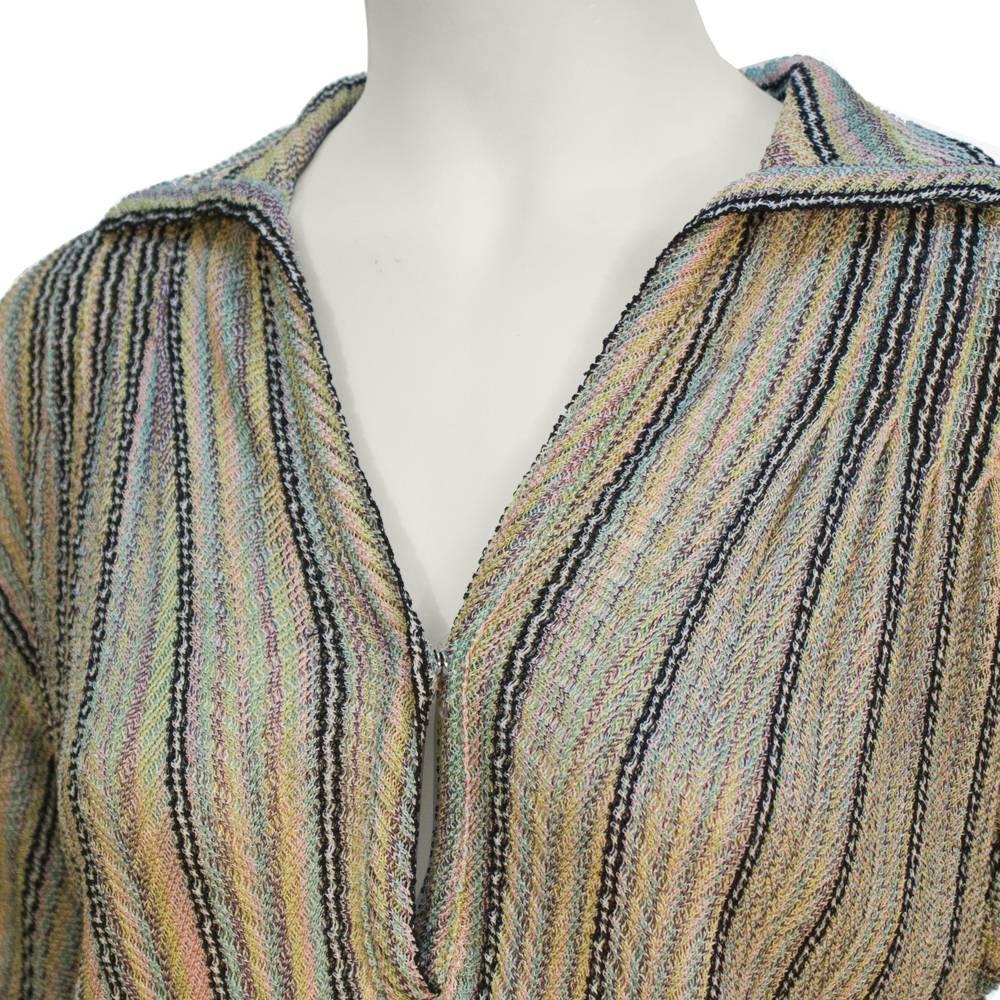 1970's Missoni Multicoloured Knit Dress with Decorative Belt In Excellent Condition In Toronto, Ontario