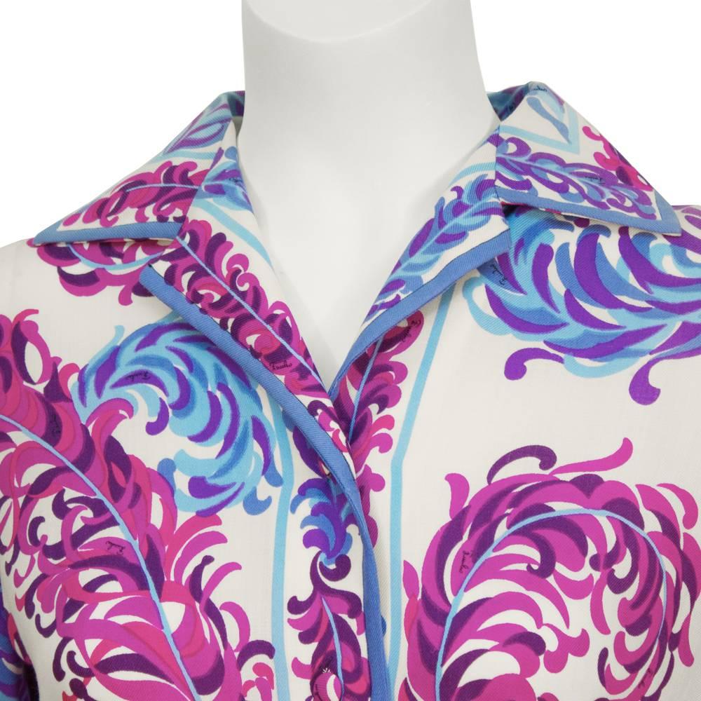 1970's Emilio Pucci Wool Challis Feather Print Set In Excellent Condition In Toronto, Ontario