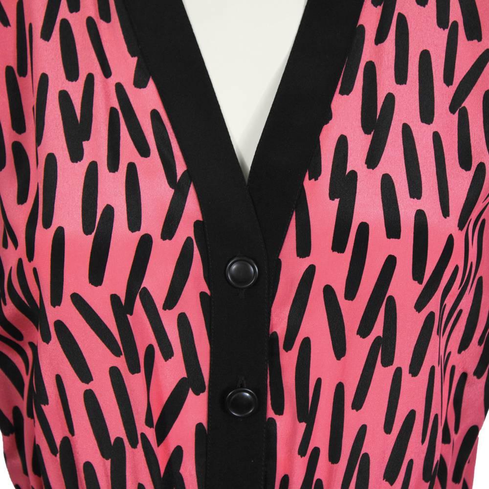 Brown 1980's Scherrer Fuschia Paintbrush Print Silk Dress  For Sale