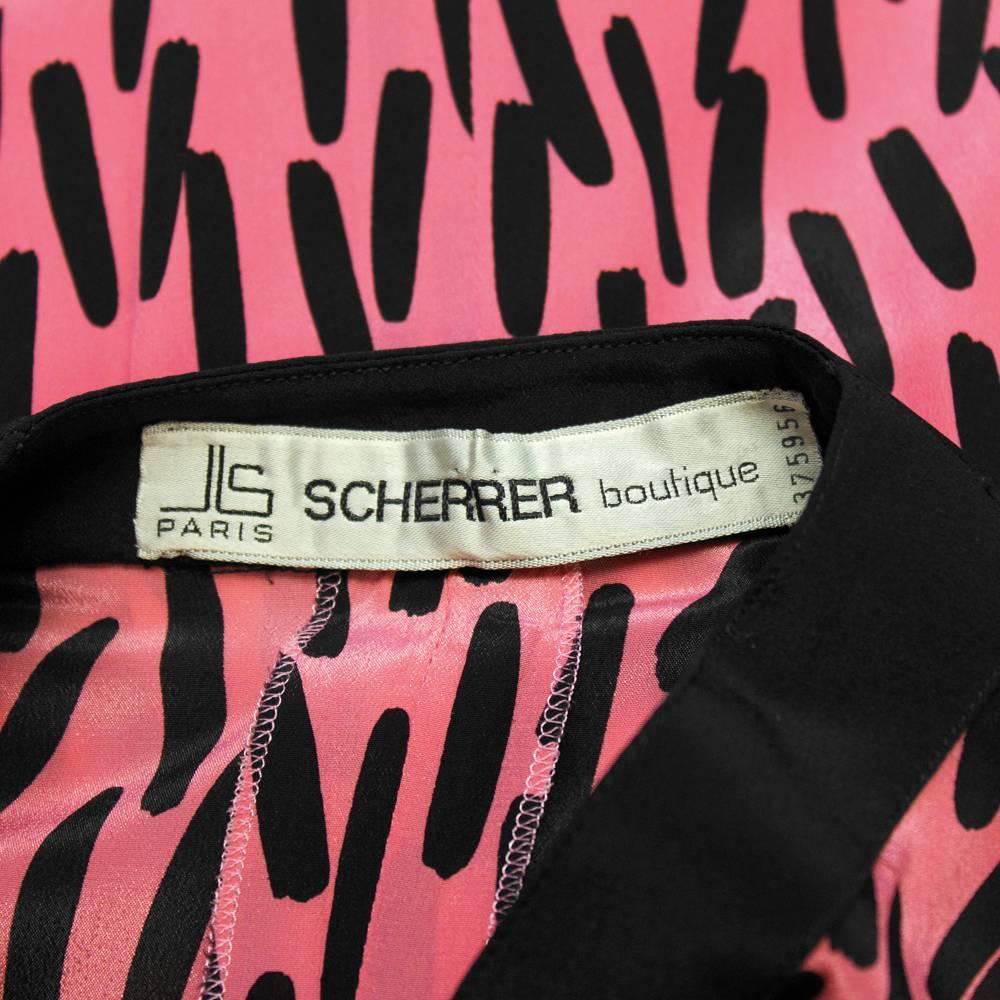 1980's Scherrer Fuschia Paintbrush Print Silk Dress  In Excellent Condition For Sale In Toronto, Ontario