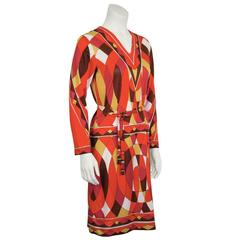 1970's Artemis Red Op Art Kaleidoscope Print Dress