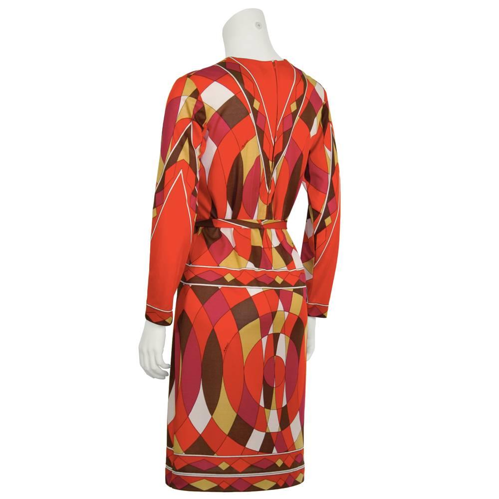 1970's Artemis Red Op Art Kaleidoscope Print Dress In Excellent Condition In Toronto, Ontario