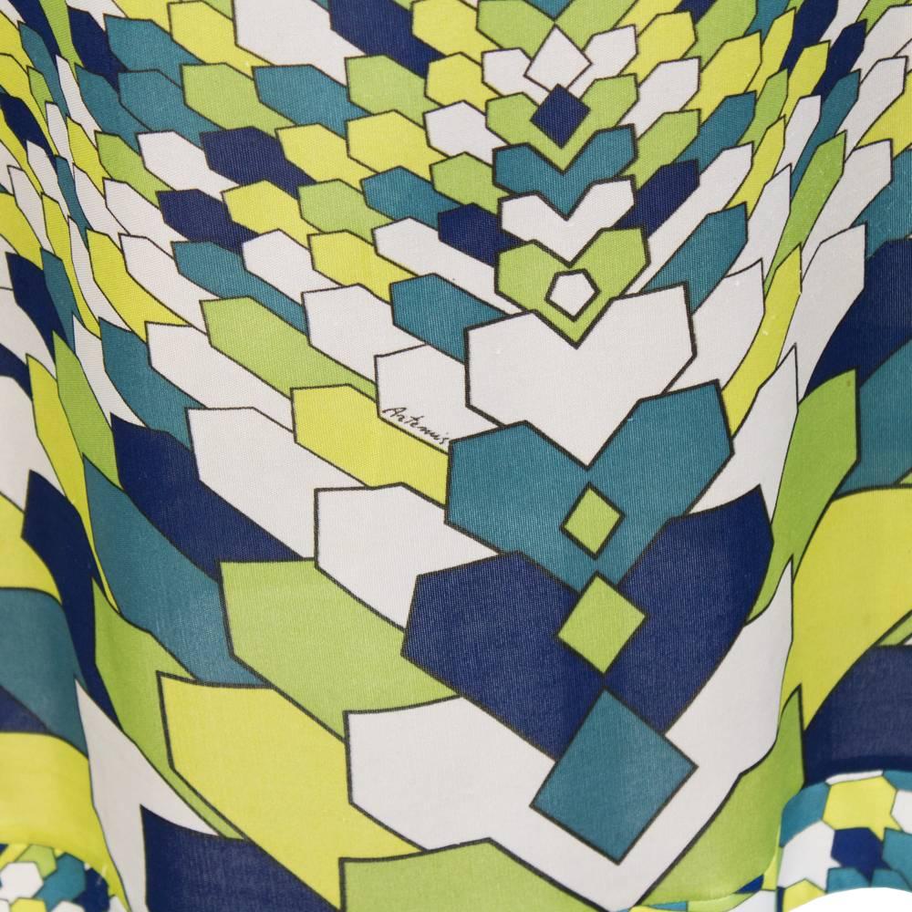1970's Artemis Green Geometric Print Day Dress In Excellent Condition For Sale In Toronto, Ontario