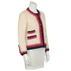 1980's Chanel Cream Boucle Jacket with Colorful Trim