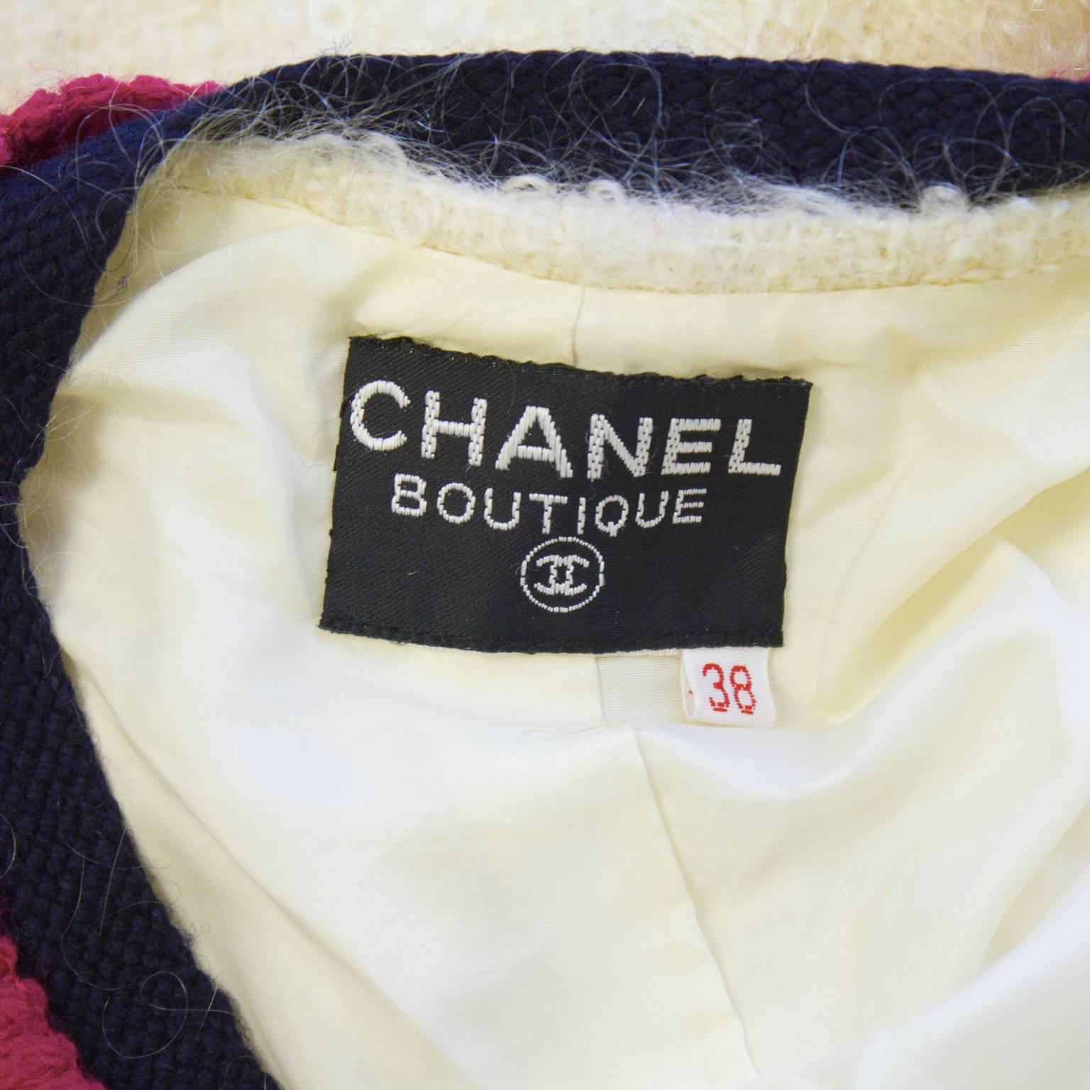 1980's Chanel Cream Boucle Jacket with Colorful Trim 2