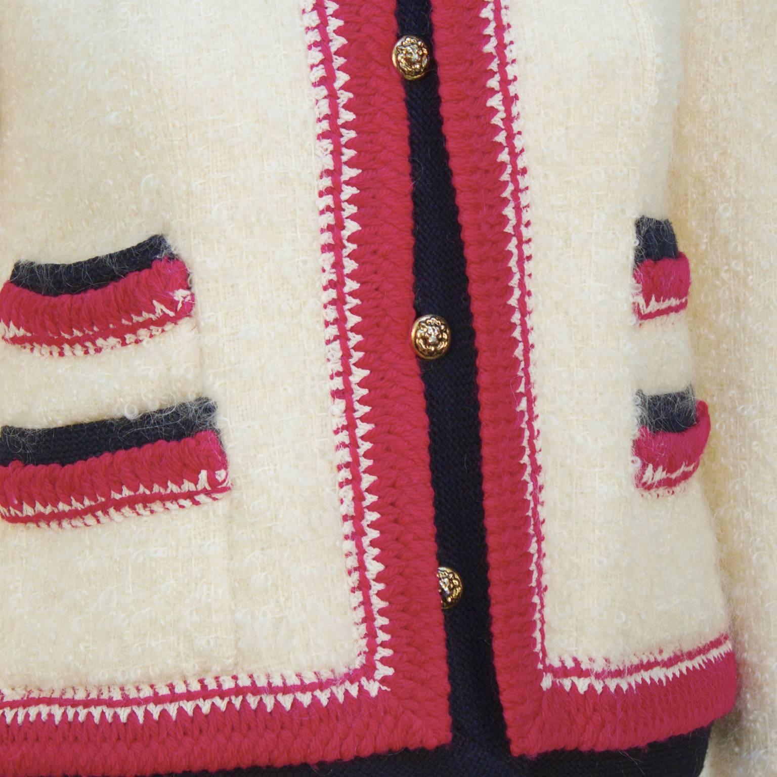 Women's 1980's Chanel Cream Boucle Jacket with Colorful Trim