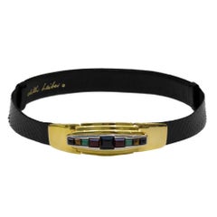 Vintage 1980's Judith Leiber Black Python Belt with Multi Color Buckle