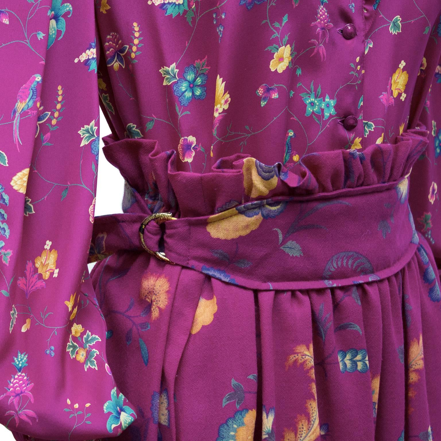 Women's 1980's Ungaro Magenta Floral Top and Skirt Ensemble