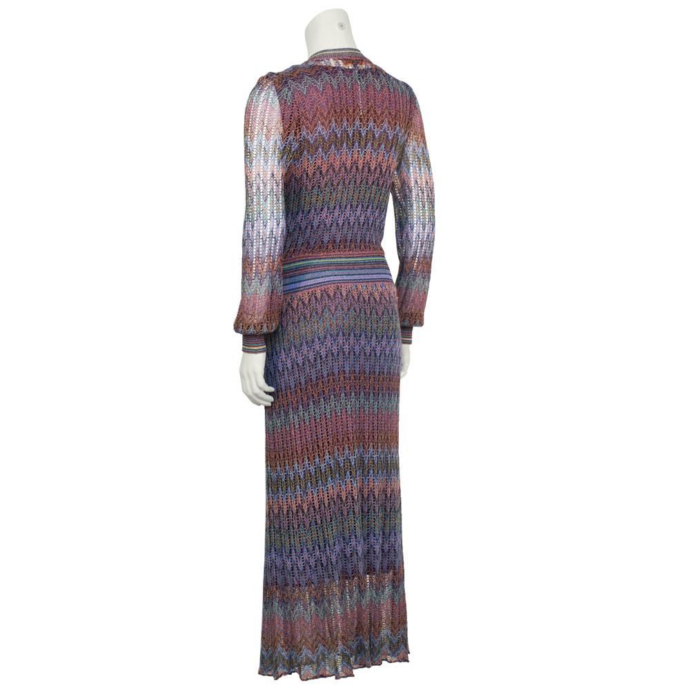 Gray 1970's Missoni Open Knit Maxi Dress