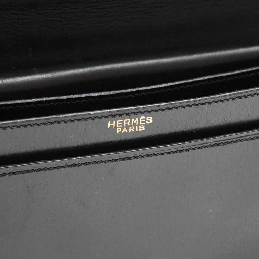 Women's 1950's Hermes Black Box Leather Piano Bag 