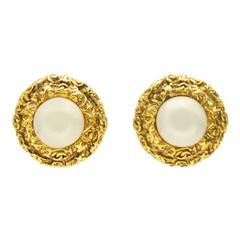 Chanel Textured Earrings with Pearl Center 