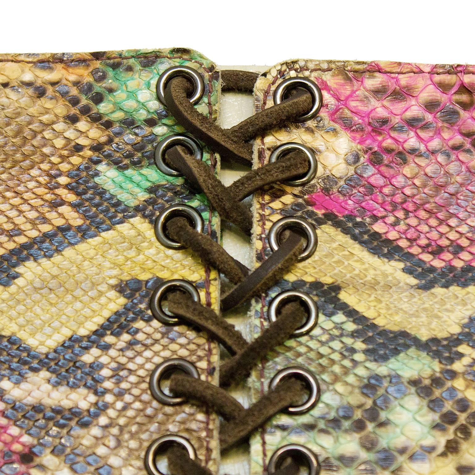 Brown 1970's Yves Saint Laurent YSL Multi-color Lace-up Belt 