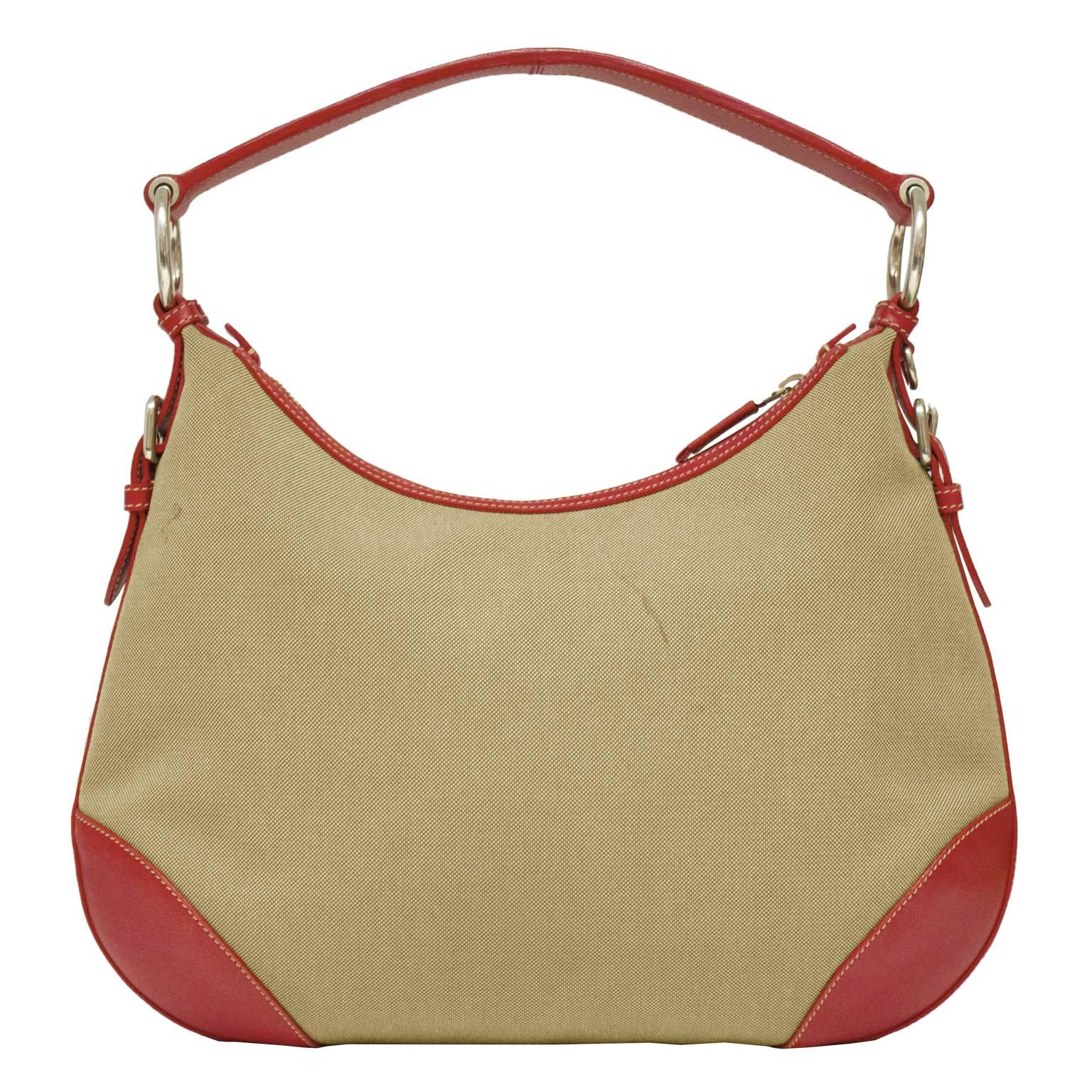 Brown 2000 Prada Hobo Bag with Red Trimming