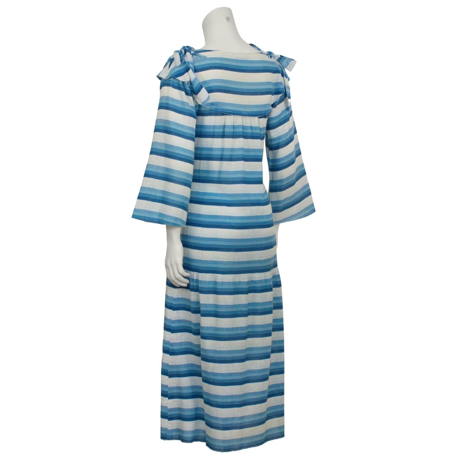 1970's Sonia Rykiel Blue Striped Peasant Dress In Excellent Condition In Toronto, Ontario