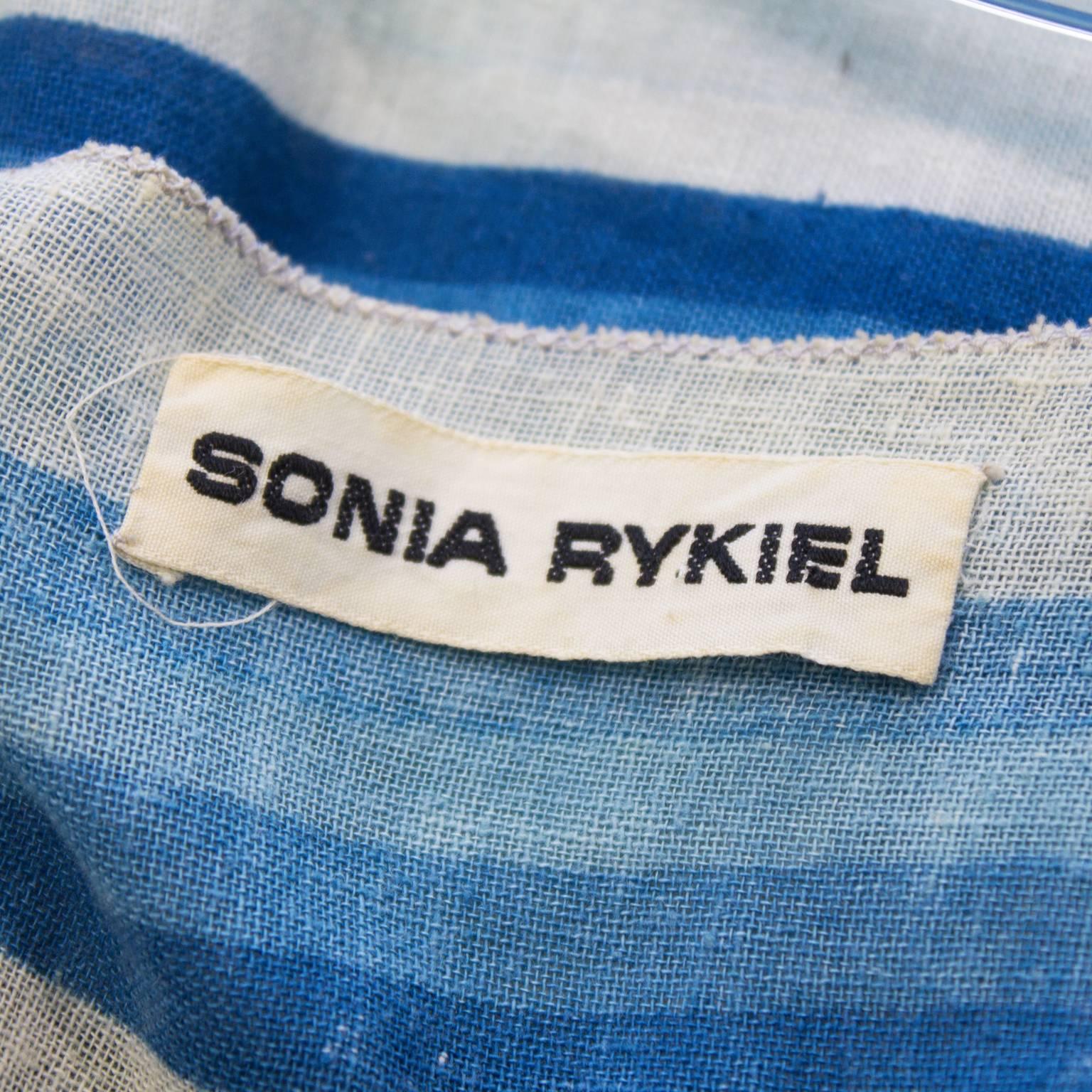 1970's Sonia Rykiel Blue Striped Peasant Dress 2