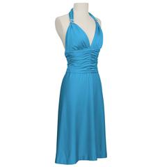 1980's Loris Azzaro Turquoise Halter Dress