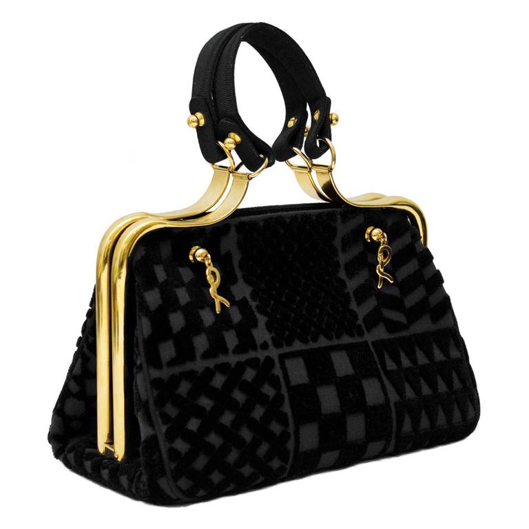 Sac Bandoulière ROBERTA DI CAMERINO Vintage 1980 - Cuir Box Noir, Détails Dorés, état Neuf