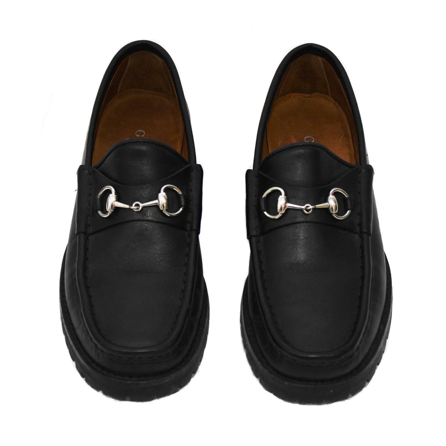 1990's Gucci Black Lug Soled Loafers  In Excellent Condition In Toronto, Ontario