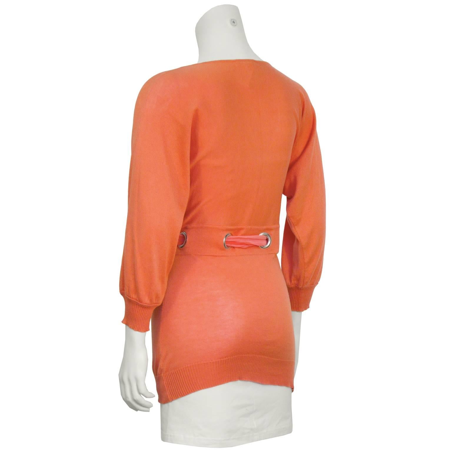 Orange 1990's Chloe Peach Sweater with Chiffon Tie 