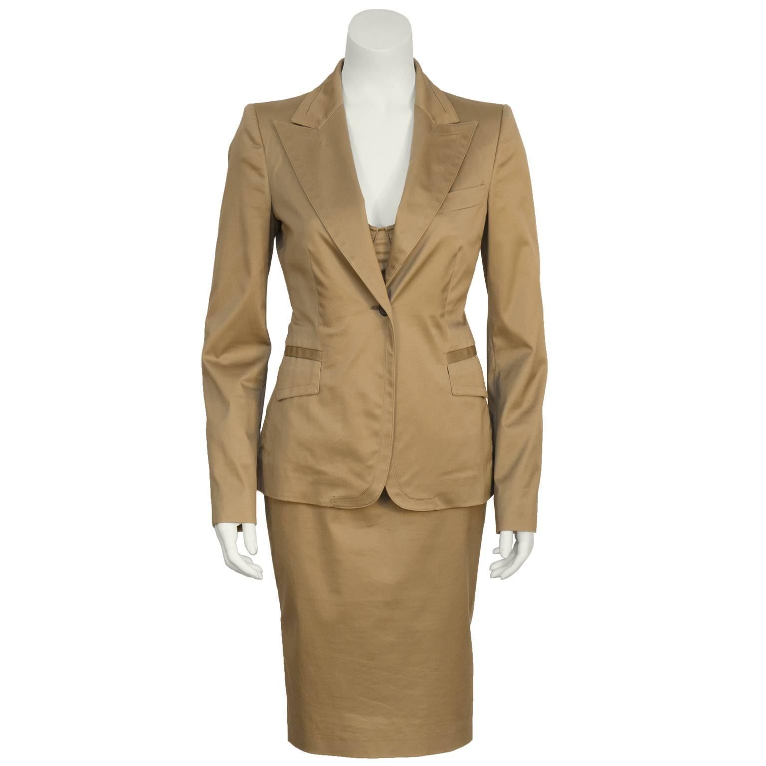 2003 Gucci by Tom Ford Khaki Dress and Jacket Set In Excellent Condition In Toronto, Ontario