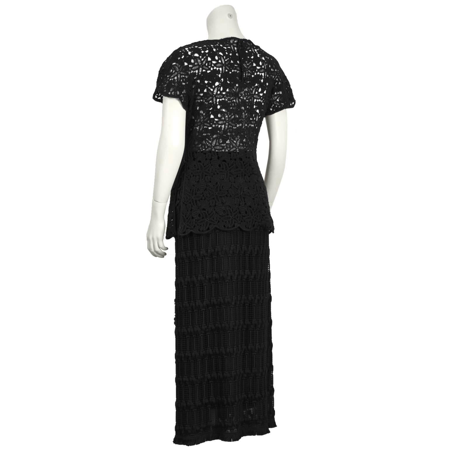 1980's Anonymous Black Guipure Lace Skirt and Top Set In Excellent Condition In Toronto, Ontario