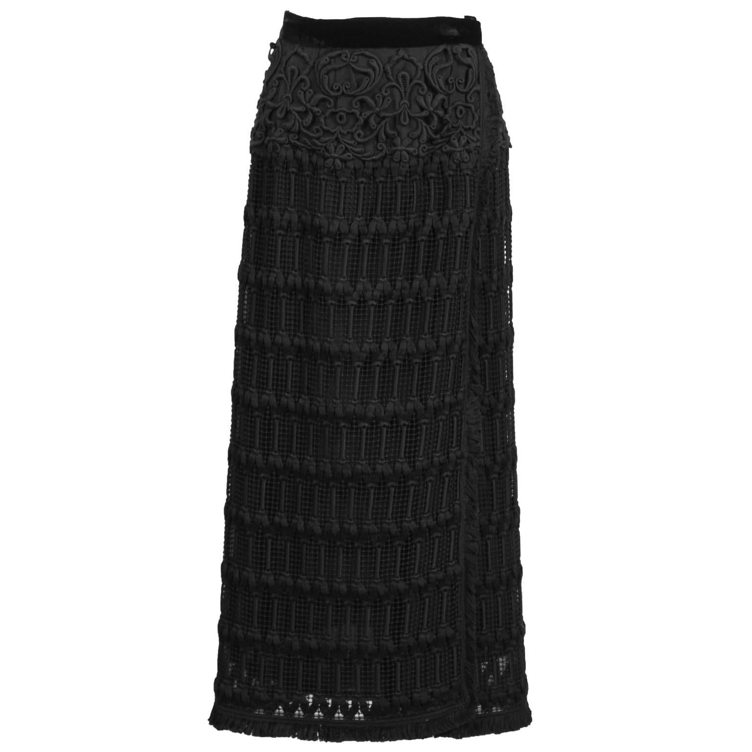 Women's 1980's Anonymous Black Guipure Lace Skirt and Top Set