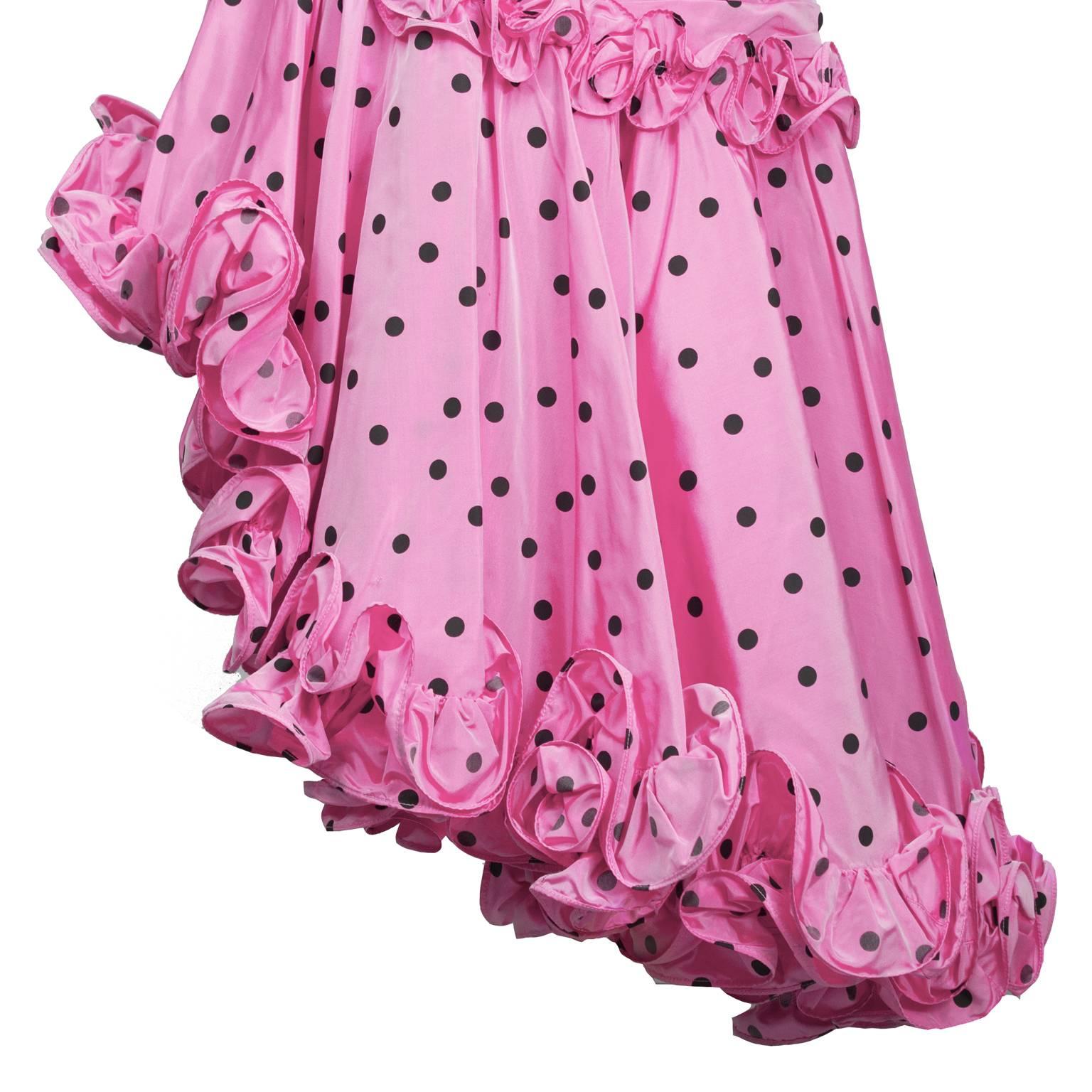 Purple 1980's Candice Fraiberger Pink Polka Dot Ruffle Gown 