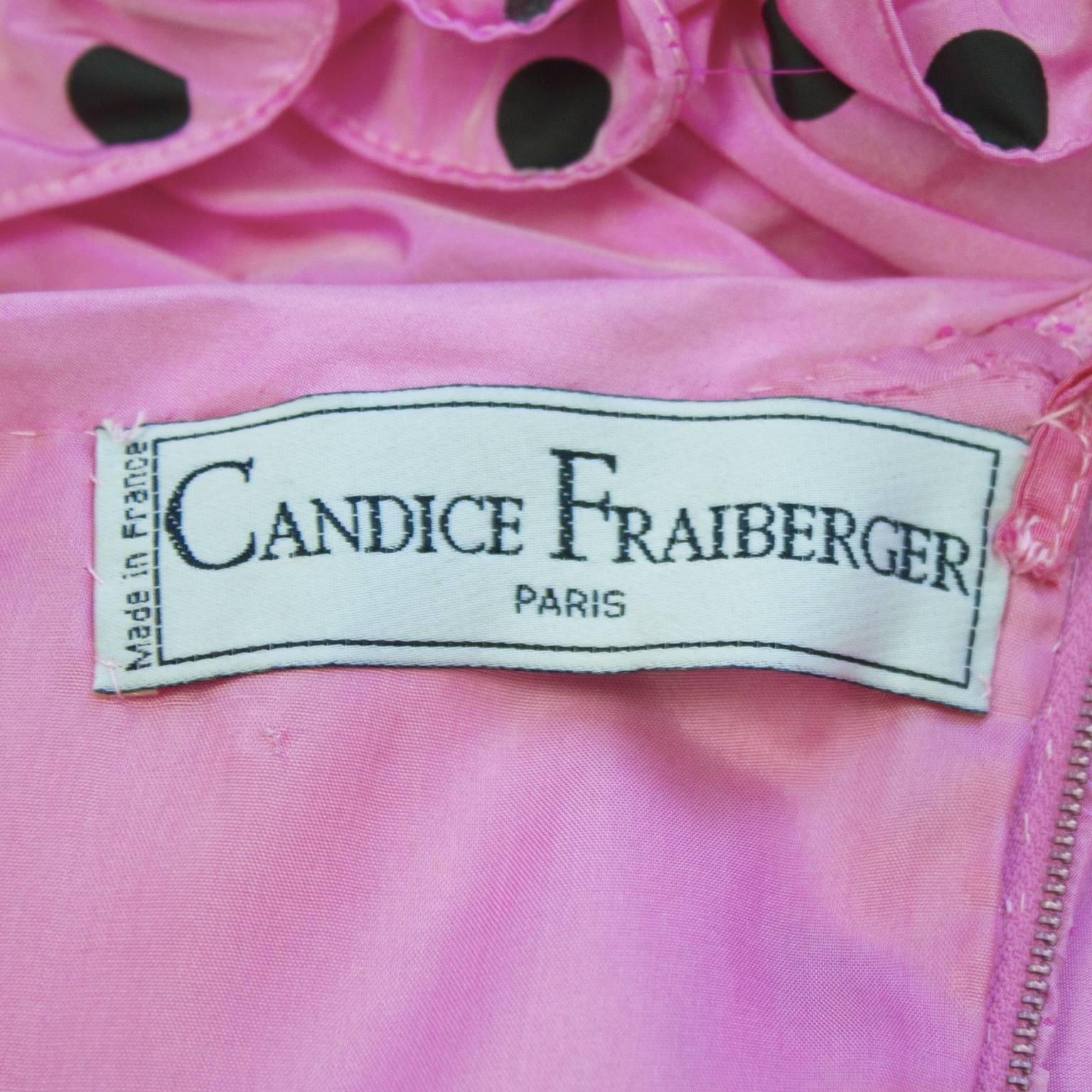 Women's 1980's Candice Fraiberger Pink Polka Dot Ruffle Gown 