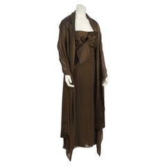 1950's Lanvin Brown Evening Dress with Shawl
