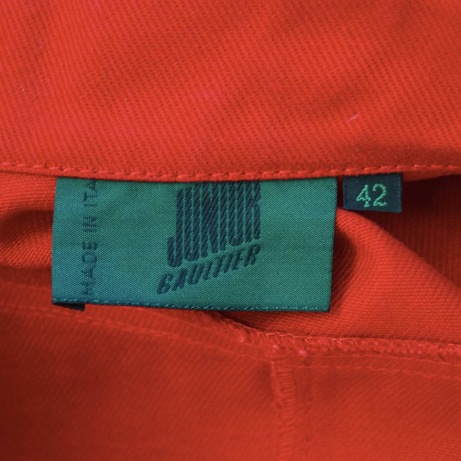 1980's Gaultier Red Denim Jean Jacket In Excellent Condition For Sale In Toronto, Ontario