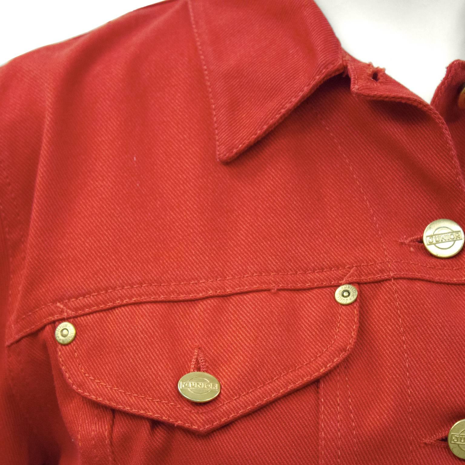 1980's Gaultier Red Denim Jean Jacket For Sale at 1stDibs | red jean jacket