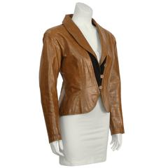 1980's Ungaro Croc Embossed Brown Leather Jacket