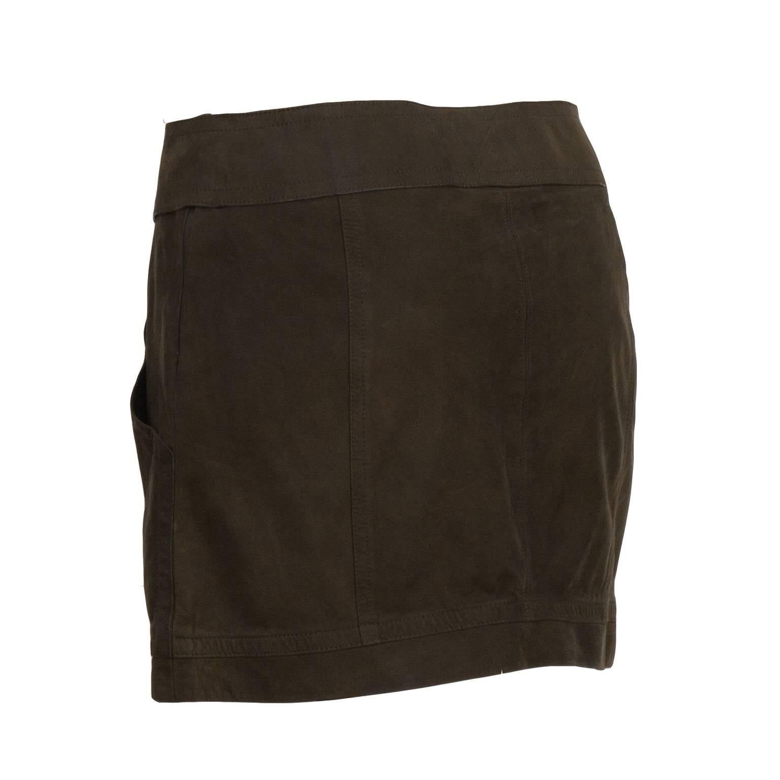 Black 2000's Gucci Brown Suede Cargo Miniskirt