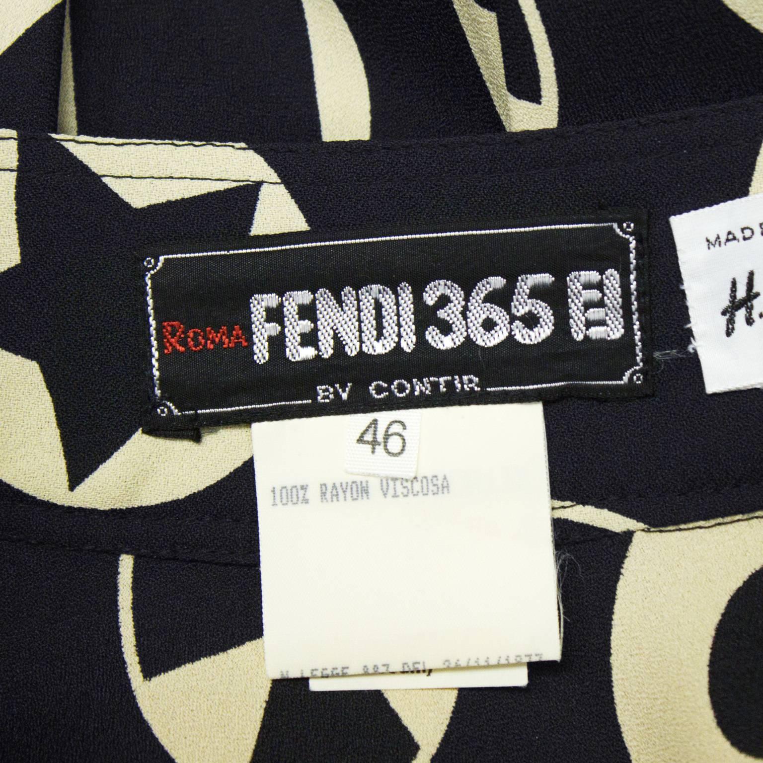 1970's Fendi Black and White Printed Ensemble  In Excellent Condition For Sale In Toronto, Ontario