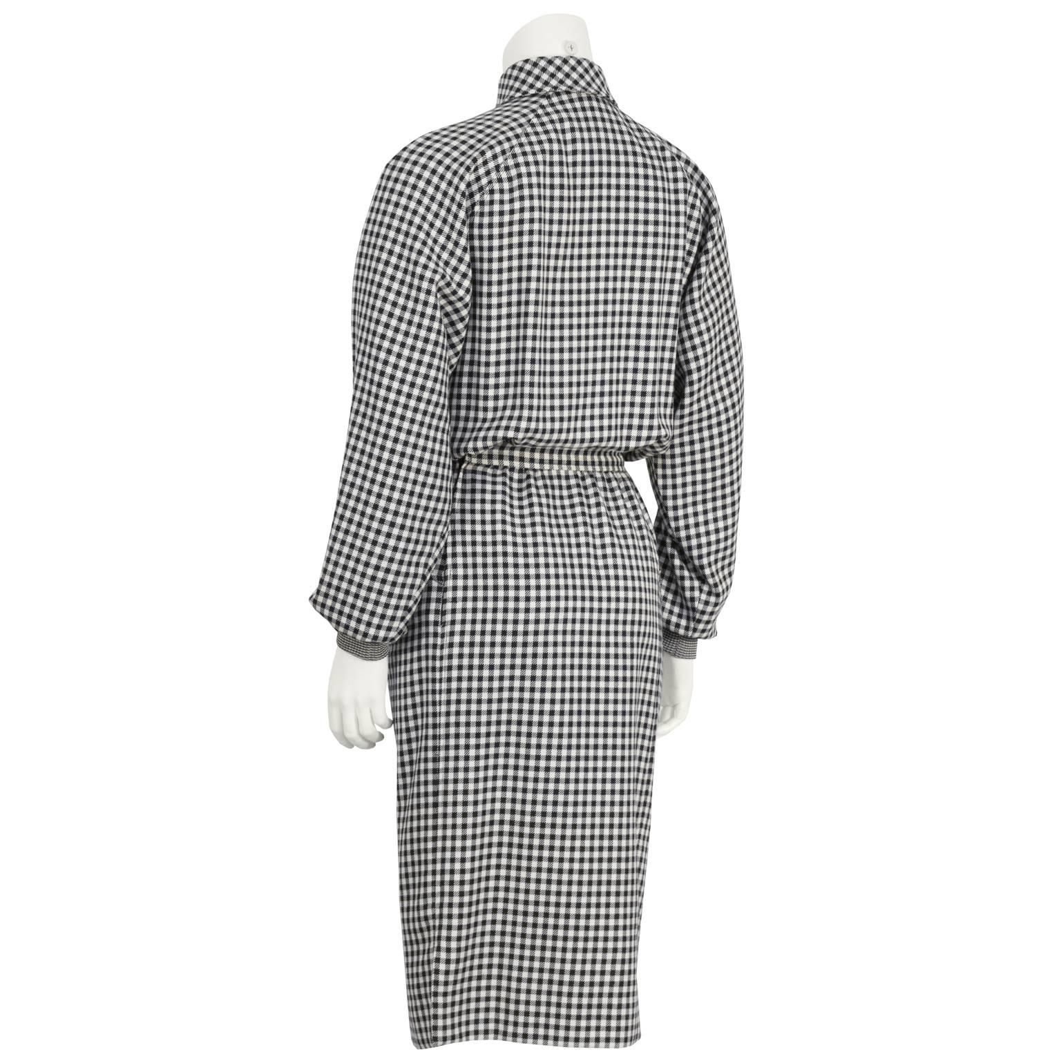 Gray 1980's Ungaro Black and White Houndstooth Wool Dress For Sale